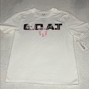 MESSI Kids' Short Sleeve White Tee with Pink Accent